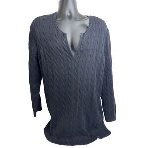 Lauren Ralph Lauren Heavy Cable Knit Pullover Sweater V-Veck L/S Black Cotton 2X
